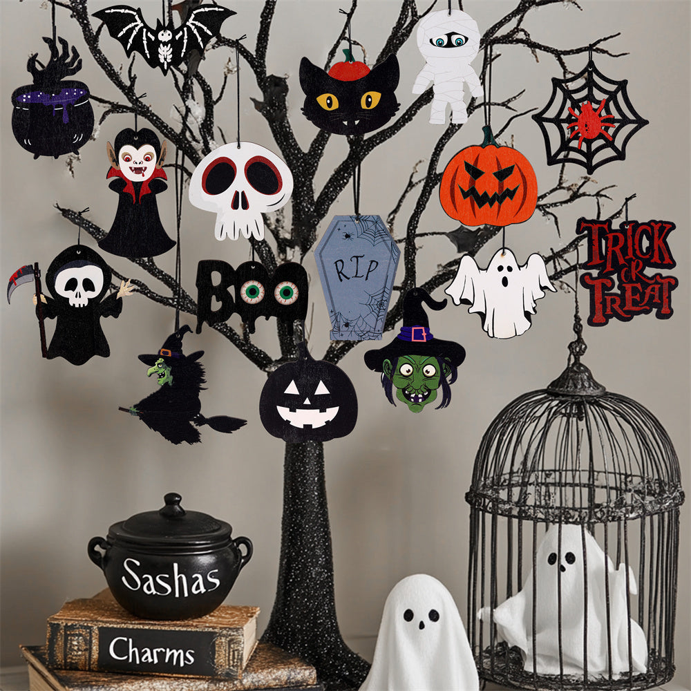 32 Pcs Halloween Wooden Hanging Ornaments - SHareconn