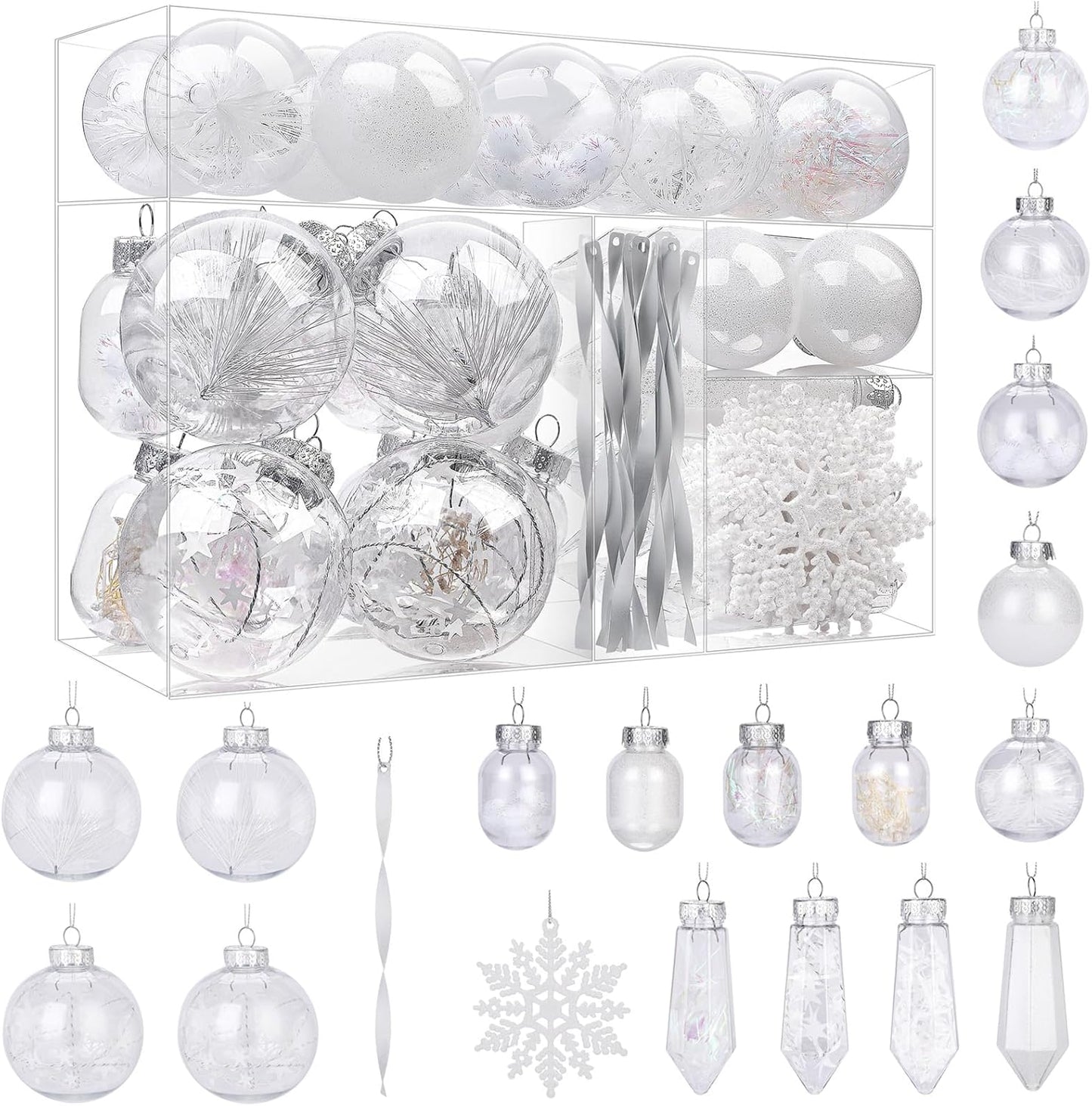 52pcs Clear Shatterproof Plastic Christmas Balls Ornaments Set - SHareconn