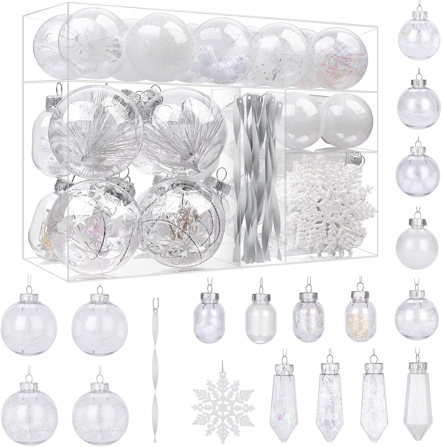 52pcs Clear Shatterproof Plastic Christmas Balls Ornaments Set - SHareconn
