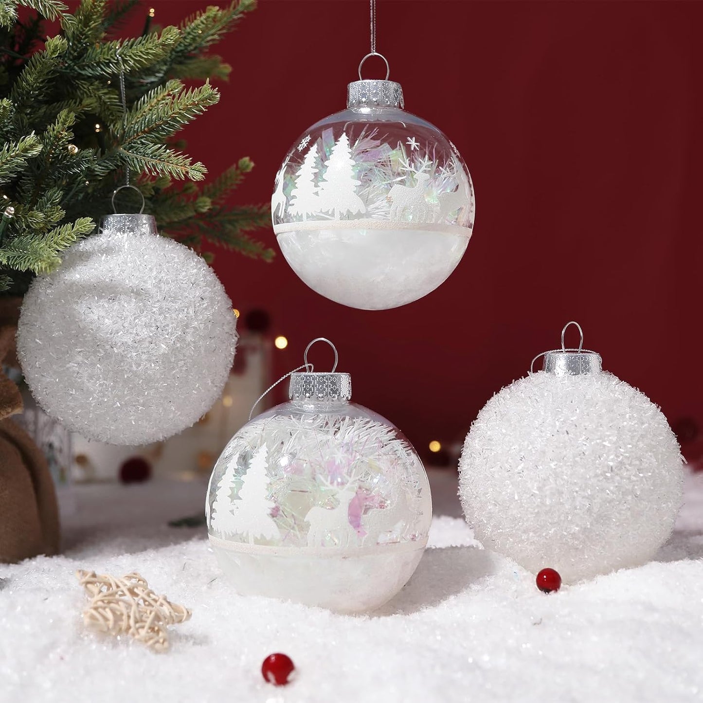 4pcs Snow Shatterproof Plastic Large Christmas Balls Ornaments-120mm - SHareconn