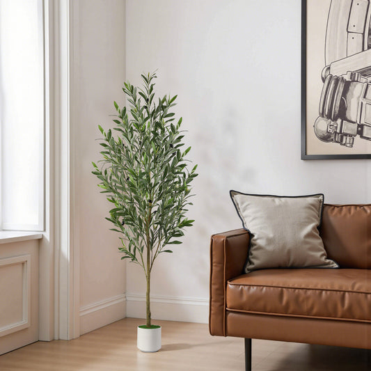 Artificial Olive Tree with Elegant White Pot 5FT/6FT/7FT/8FT