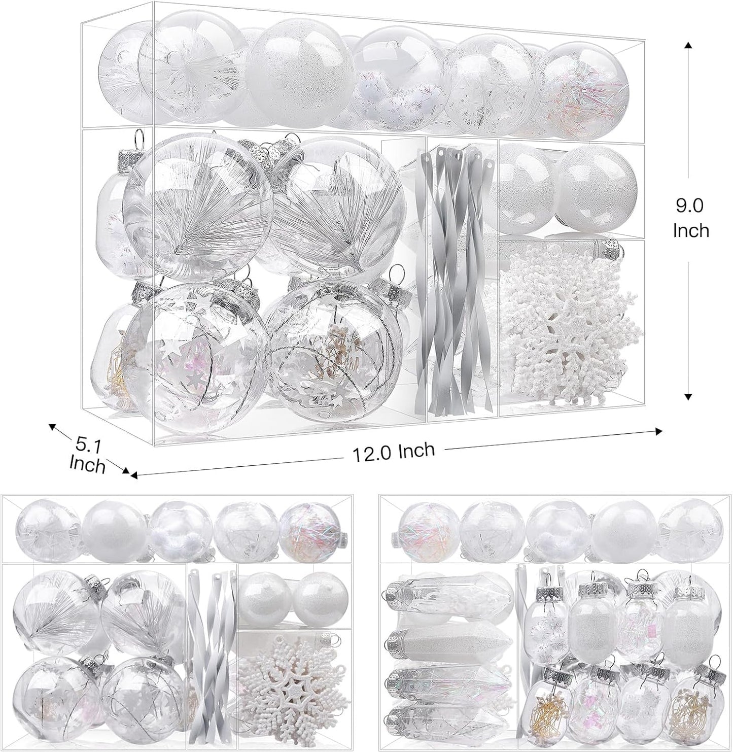 52pcs Clear Shatterproof Plastic Christmas Balls Ornaments Set - SHareconn