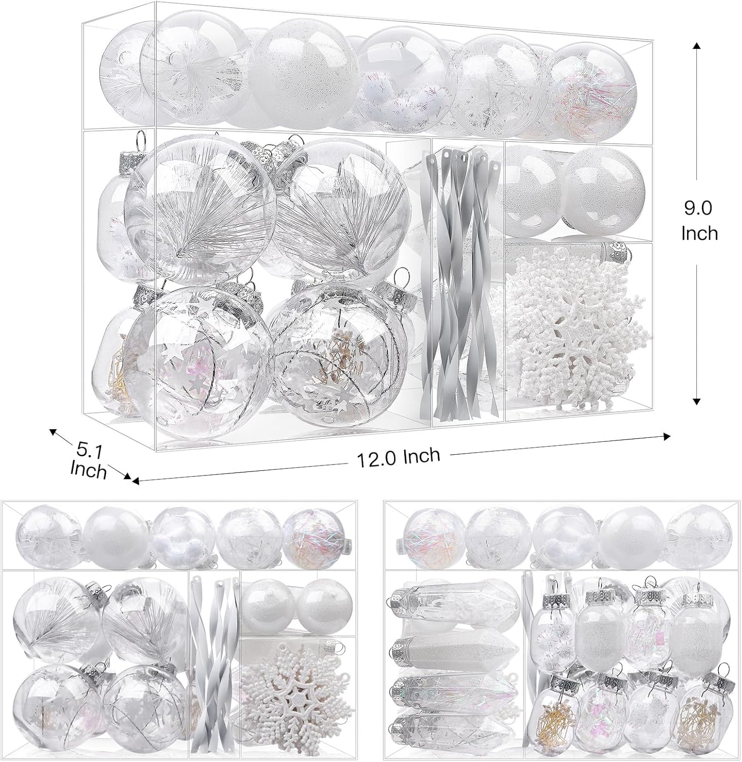 52pcs Clear Shatterproof Plastic Christmas Balls Ornaments Set - SHareconn