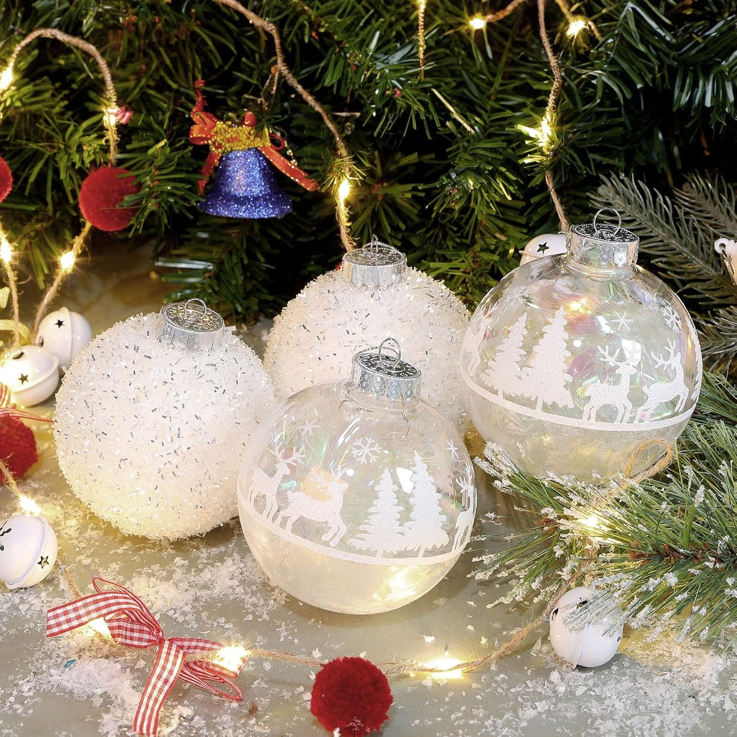 4pcs Snow Shatterproof Plastic Large Christmas Balls Ornaments-120mm - SHareconn