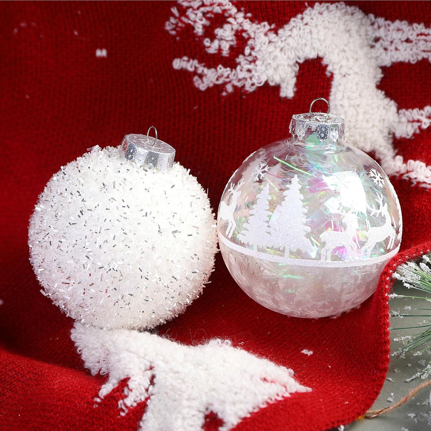 4pcs Snow Shatterproof Plastic Large Christmas Balls Ornaments-120mm - SHareconn