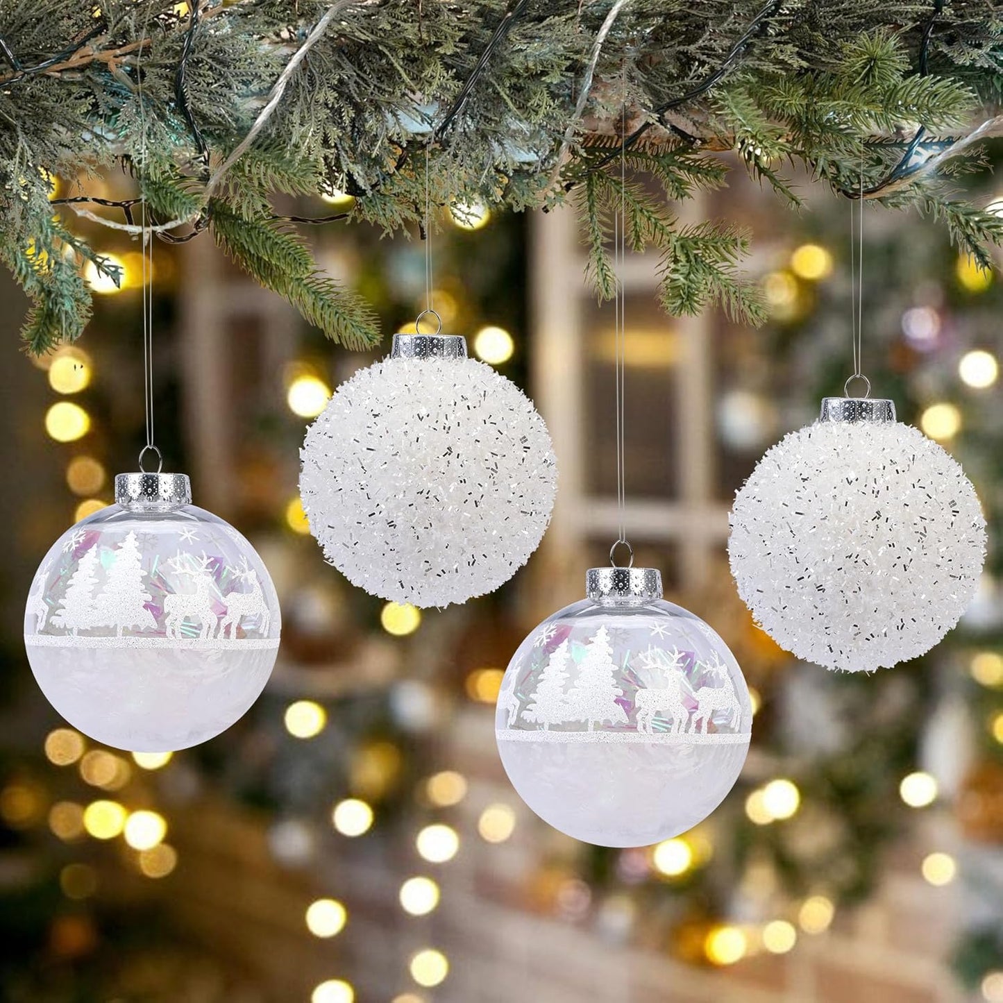 4pcs Snow Shatterproof Plastic Large Christmas Balls Ornaments-120mm - SHareconn