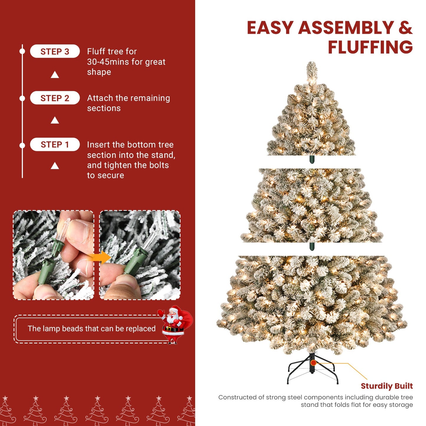 6ft Prelit Warm White Lights Snow Flocked Artificial Holiday Christmas Tree - SHareconn