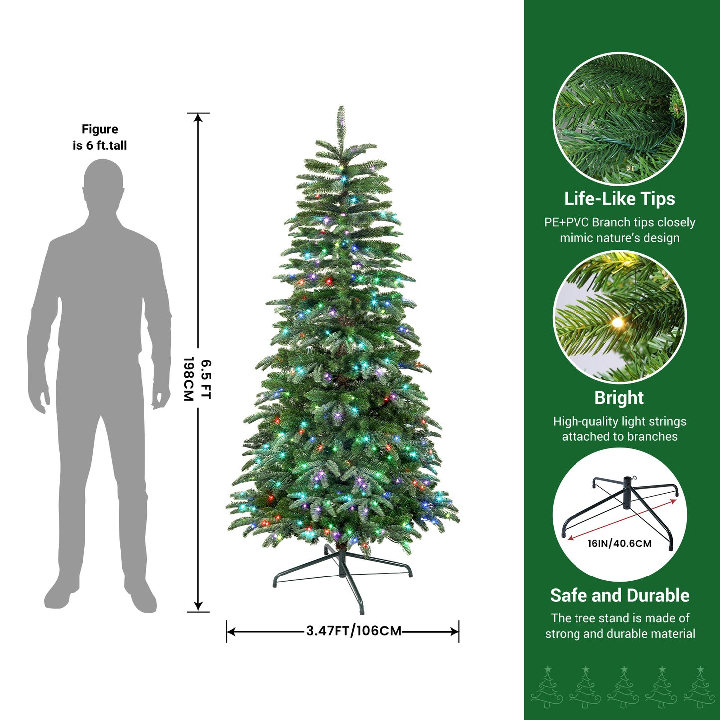 6ft Prelit Multi-Color RGB Lights Artificial Hinged Upgraded Christmas Tree with Remote