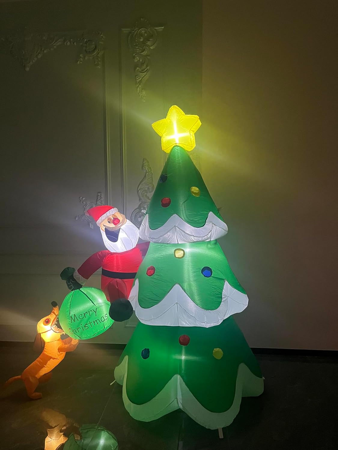 7FT Christmas Inflatables Outdoor Decorations Blow Up Santa Claus Reindeer Dog, Green