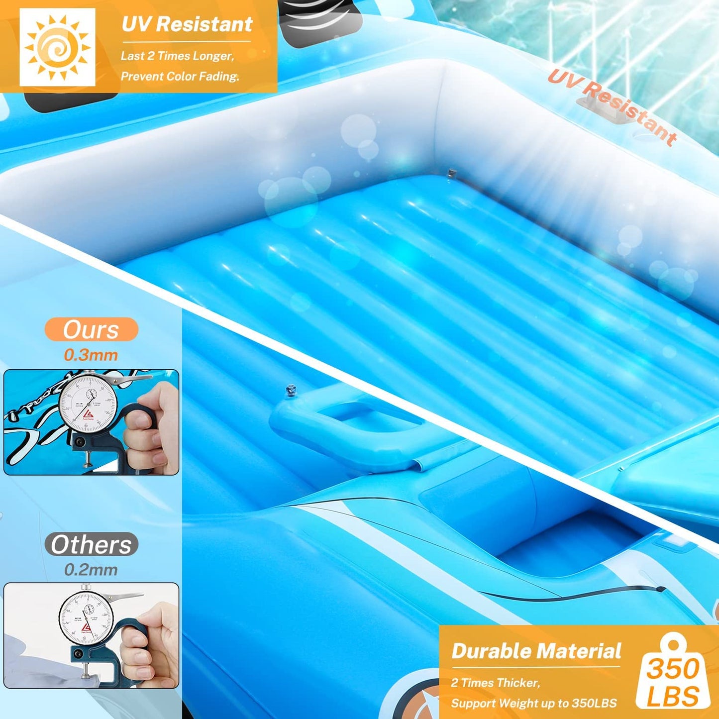 Alupssuc XL Inflatable Pool Floats Double Lounger Adult Size with Ice Bucket, 102" x 63" Extra Large and Thick Convertible Raft for Swimming Pool, Beach Tanning & Lake Floats with Headrest, Blue&White