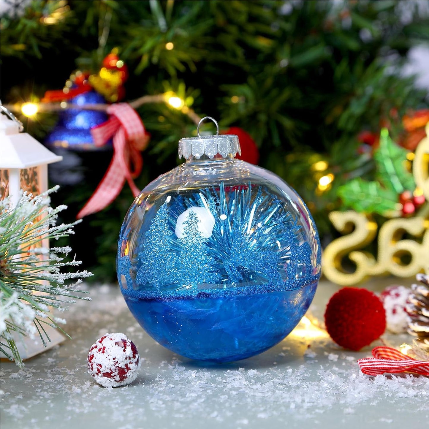 SHareconn 120mm/4.72" Large Christmas Balls Ornaments for Christmas Tree, 4 Pcs Shatterproof Plastic Baubles Blue Christmas Decorations for Xmas Tree Decor Holiday Party with Hanging Strings, Blue - SHareconn