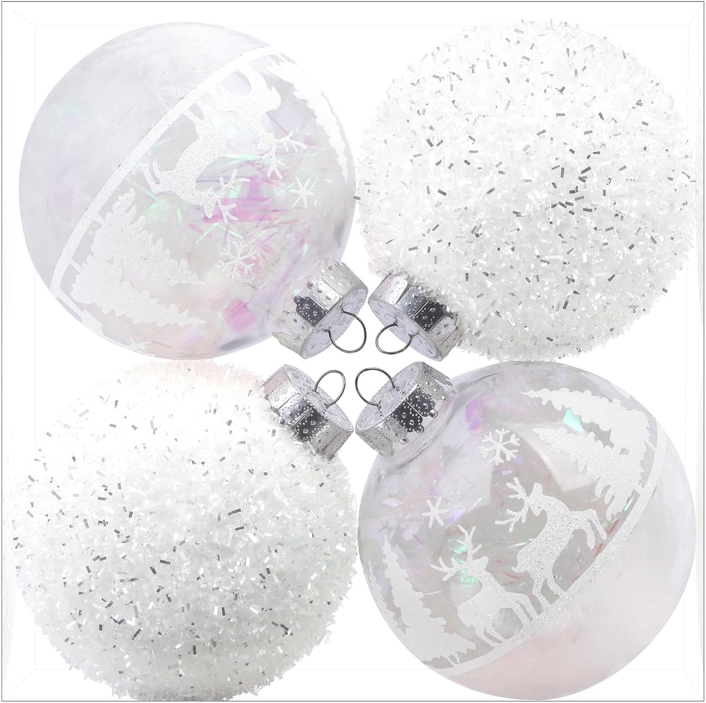 4pcs Snow Shatterproof Plastic Large Christmas Balls Ornaments-120mm - SHareconn