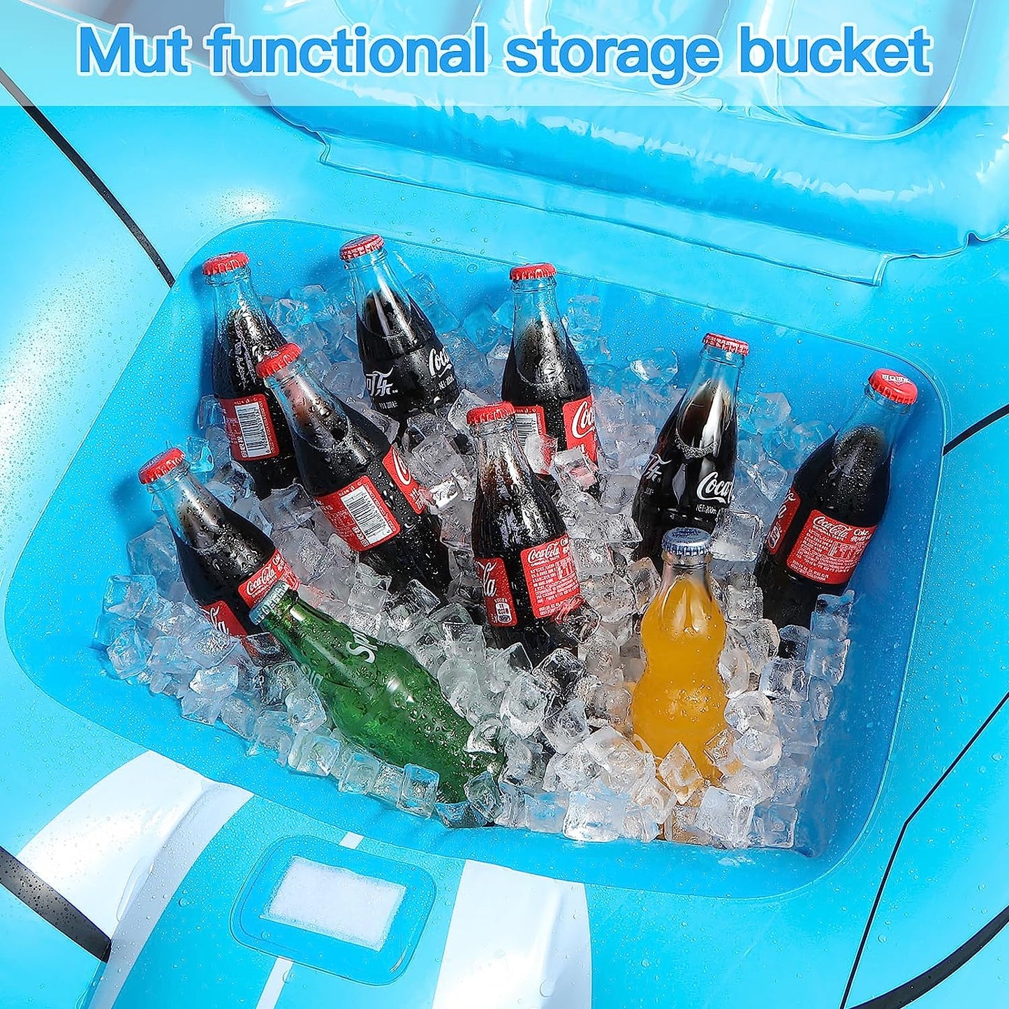 Alupssuc XL Inflatable Pool Floats Double Lounger Adult Size with Ice Bucket, 102" x 63" Extra Large and Thick Convertible Raft for Swimming Pool, Beach Tanning & Lake Floats with Headrest, Blue&White