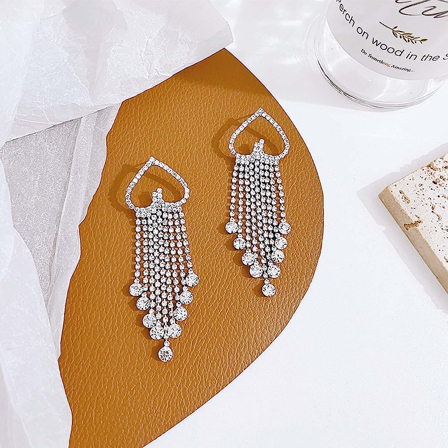 Alupssuc Silver Heart Dangle Earrings for Women, Sparkling Rhinestone Crystal Tassel Earrings for Women Girls, Heart Earrings Dangling Jewelry Valentines Day/Mother's Day/Women Birthday Gift For Her