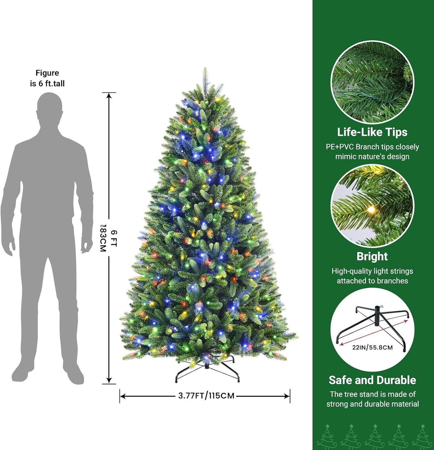 6ft Prelit Premium Artificial Hinged Full Christmas Tree with Remote Control & Timer