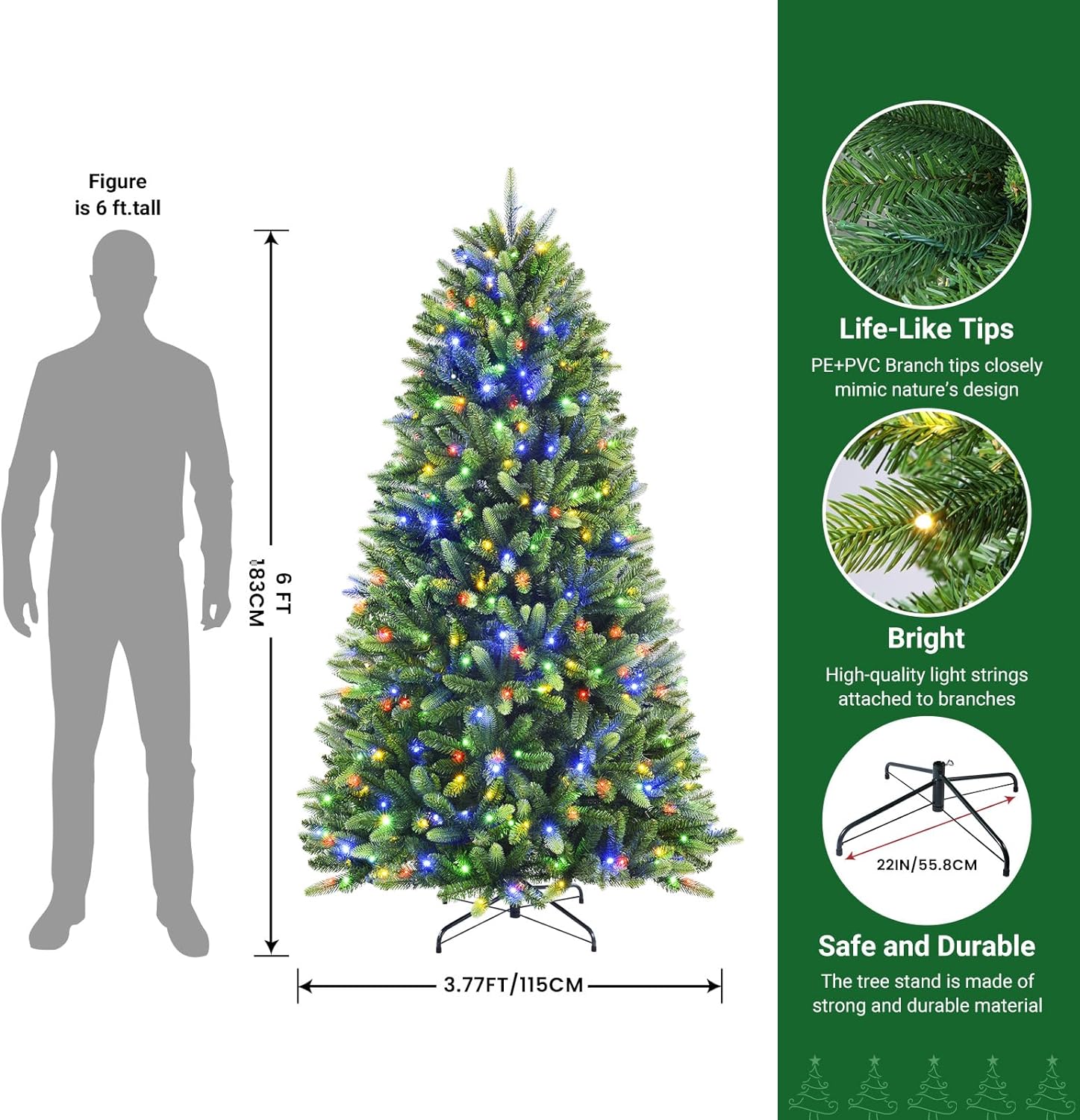 6ft Prelit Premium Artificial Hinged Full Christmas Tree with Remote Control & Timer