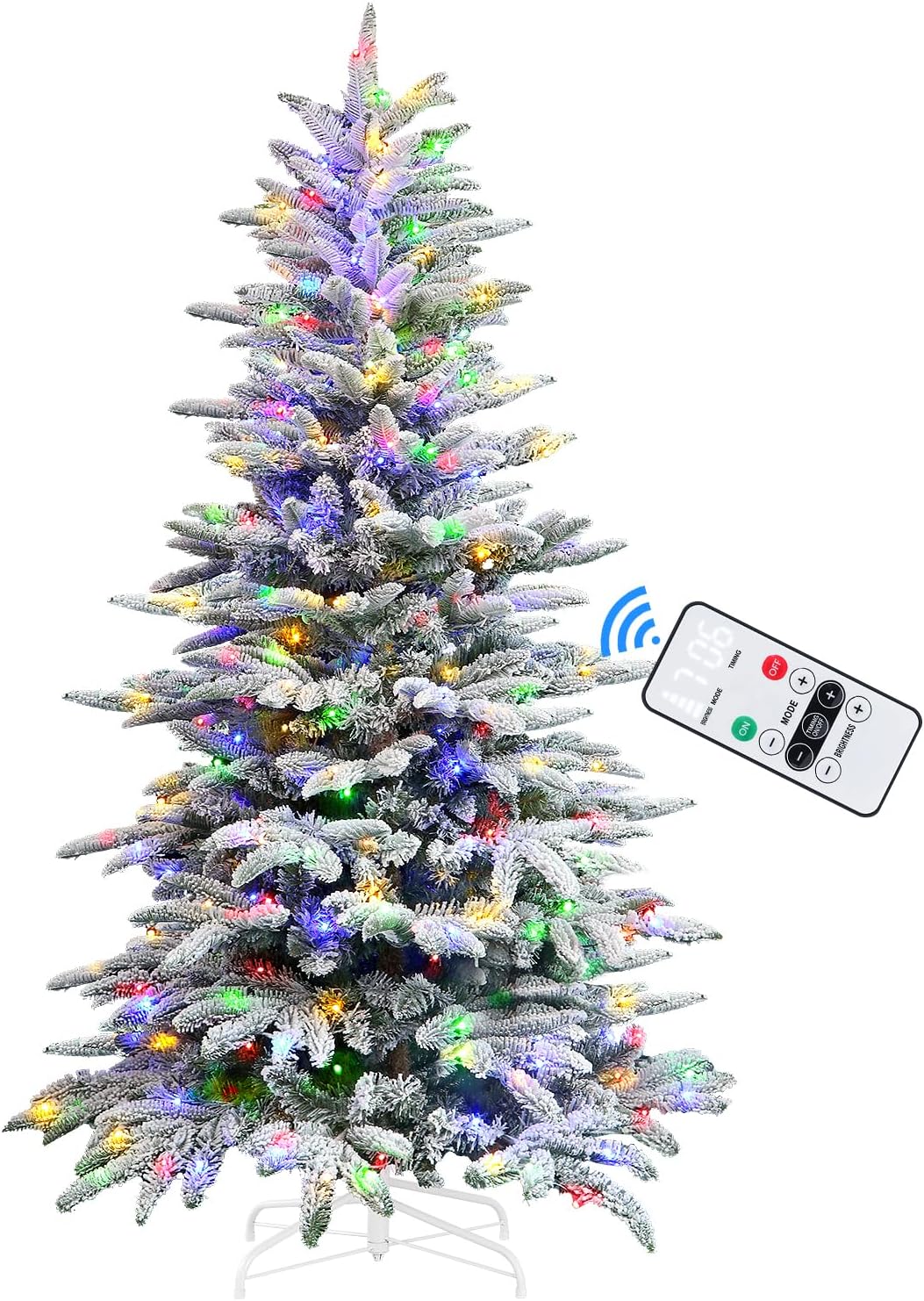 6ft Prelit Artificial Hinged Snow Flocked Christmas Tree