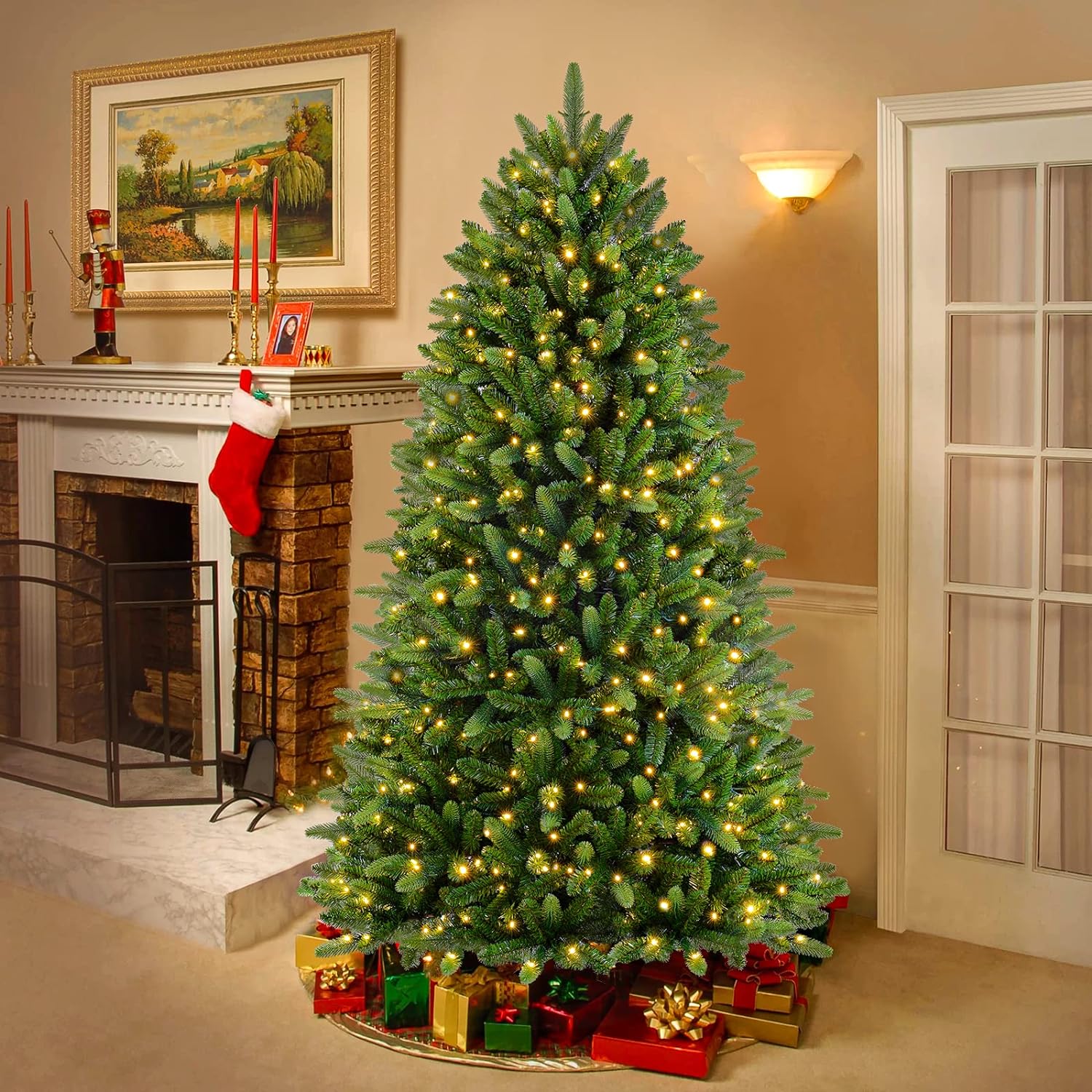 6ft Prelit Premium Artificial Hinged Full Christmas Tree with Remote Control & Timer