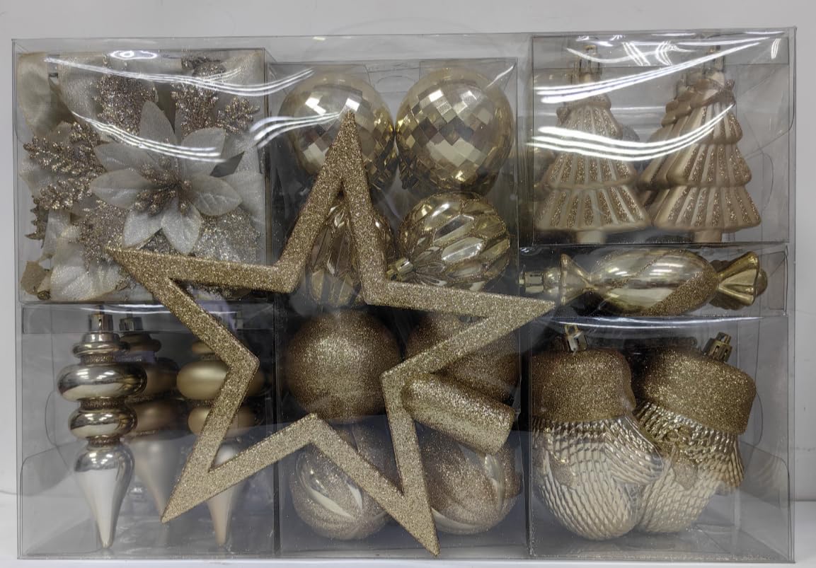 80pcs Gold Christmas Balls Ornaments Set with Lanyards