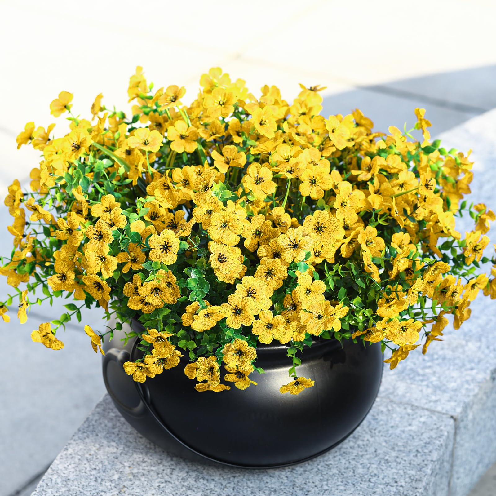 24 Bundles Artificial Flowers for Outdoors Decoration, UV Resistant Silk Violet Faux Colorful Daisy Eucalyptus, Yellow