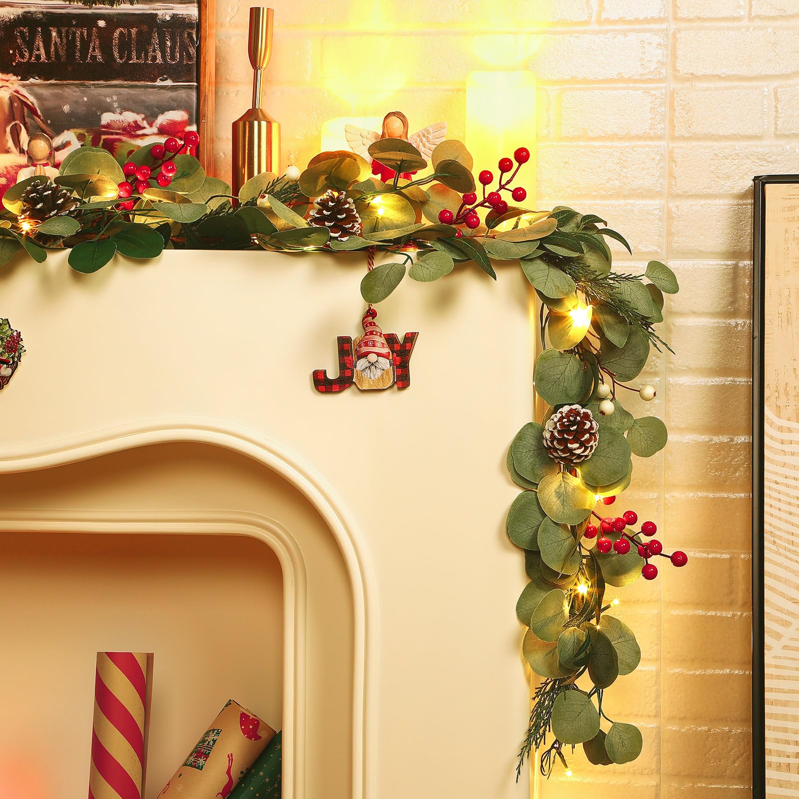 9ft Prelit Multi-Color Lights/Battery Operated Artificial Eucalyptus Christmas Garland