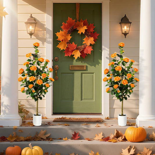 2 Pack Faux Orange Camellia Tree, 3FT/4FT