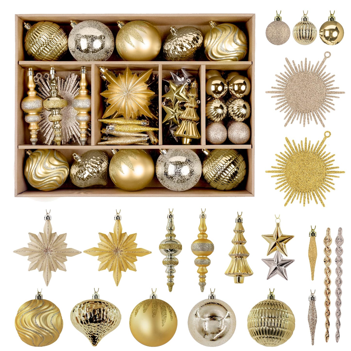 80pcs Christmas Balls Ornaments Set with Hanging Strings, Deep and Light Gold - SHareconn
