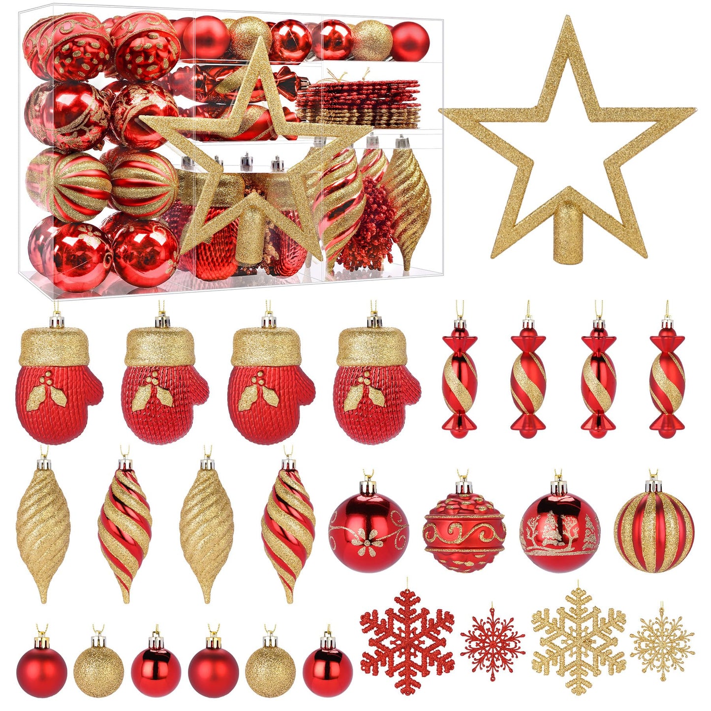 80pcs Red & Gold Christmas Balls Ornaments Set with Lanyards