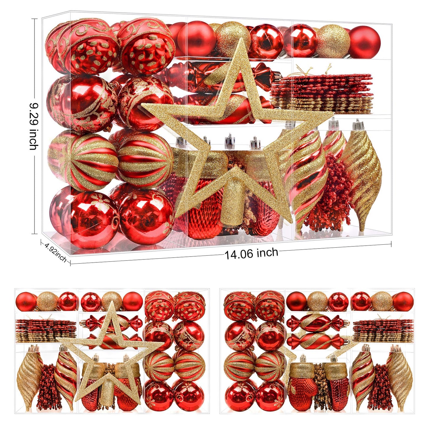 80pcs Red & Gold Christmas Balls Ornaments Set with Lanyards