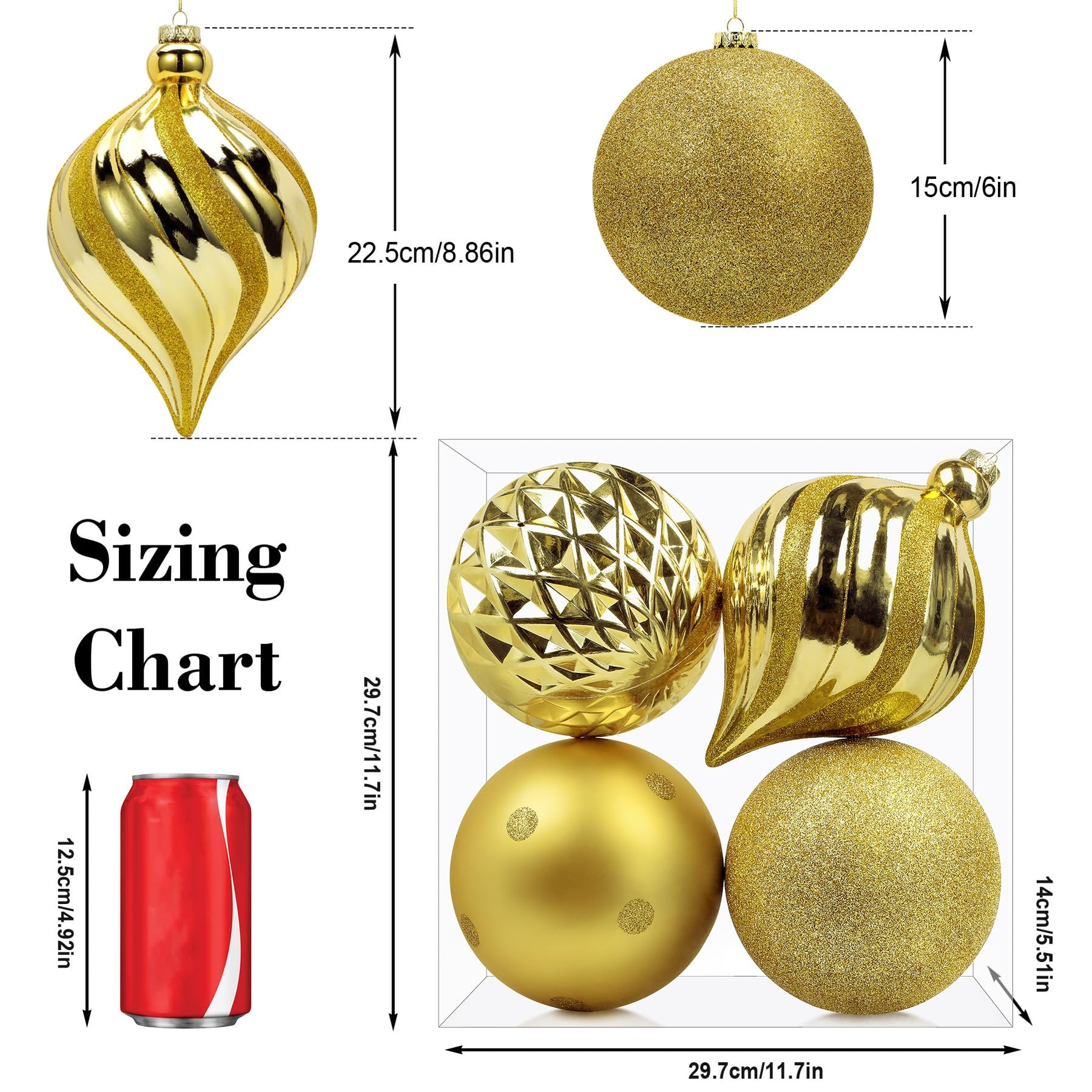 4ct 6 Inch Glold Large Christmas Tree Balls Ornaments