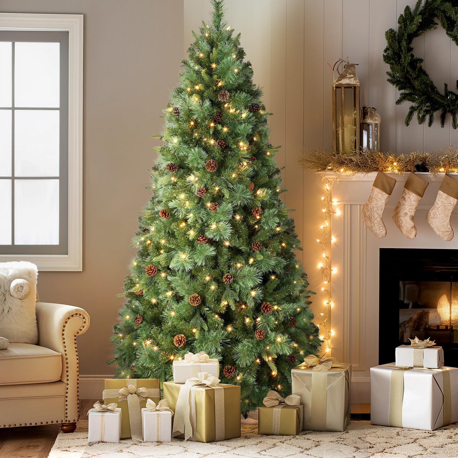 4.5ft Prelit Led Color Changing RGB Lights Artificial Hinged Christmas Pine Tree with Remote Control