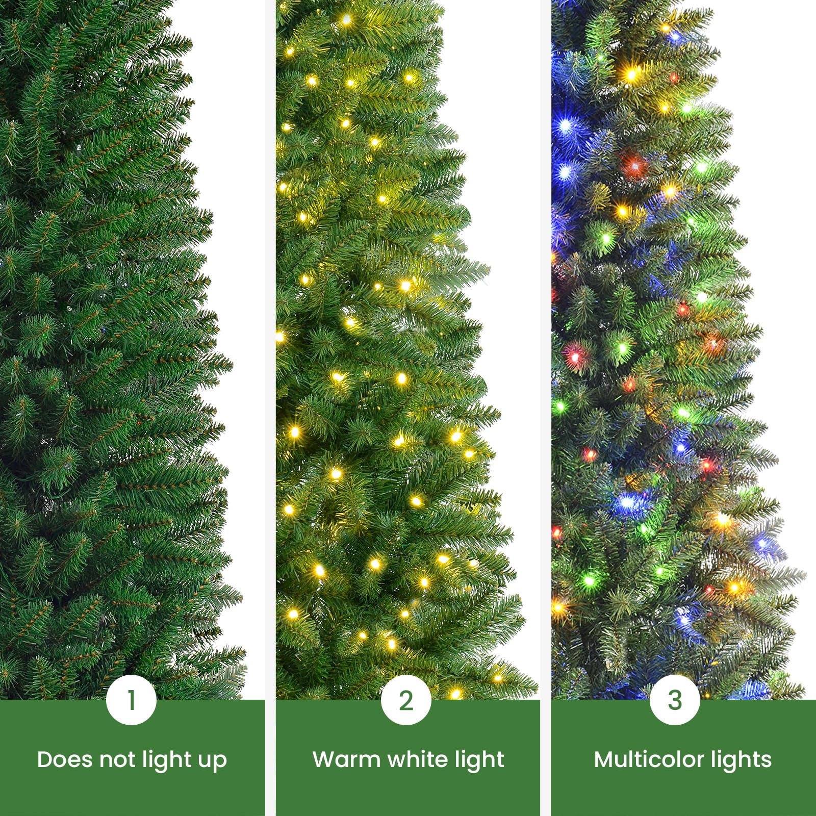 SHareconn 7ft Prelit Artificial Hinged Slim Pencil Christmas Tree, Pre-Lit 270 Warm White & Multi-Color Lights with Remote Control, Full Branch Tips, First Choice Decorations for X-mas, 7 FT,Green - SHareconn