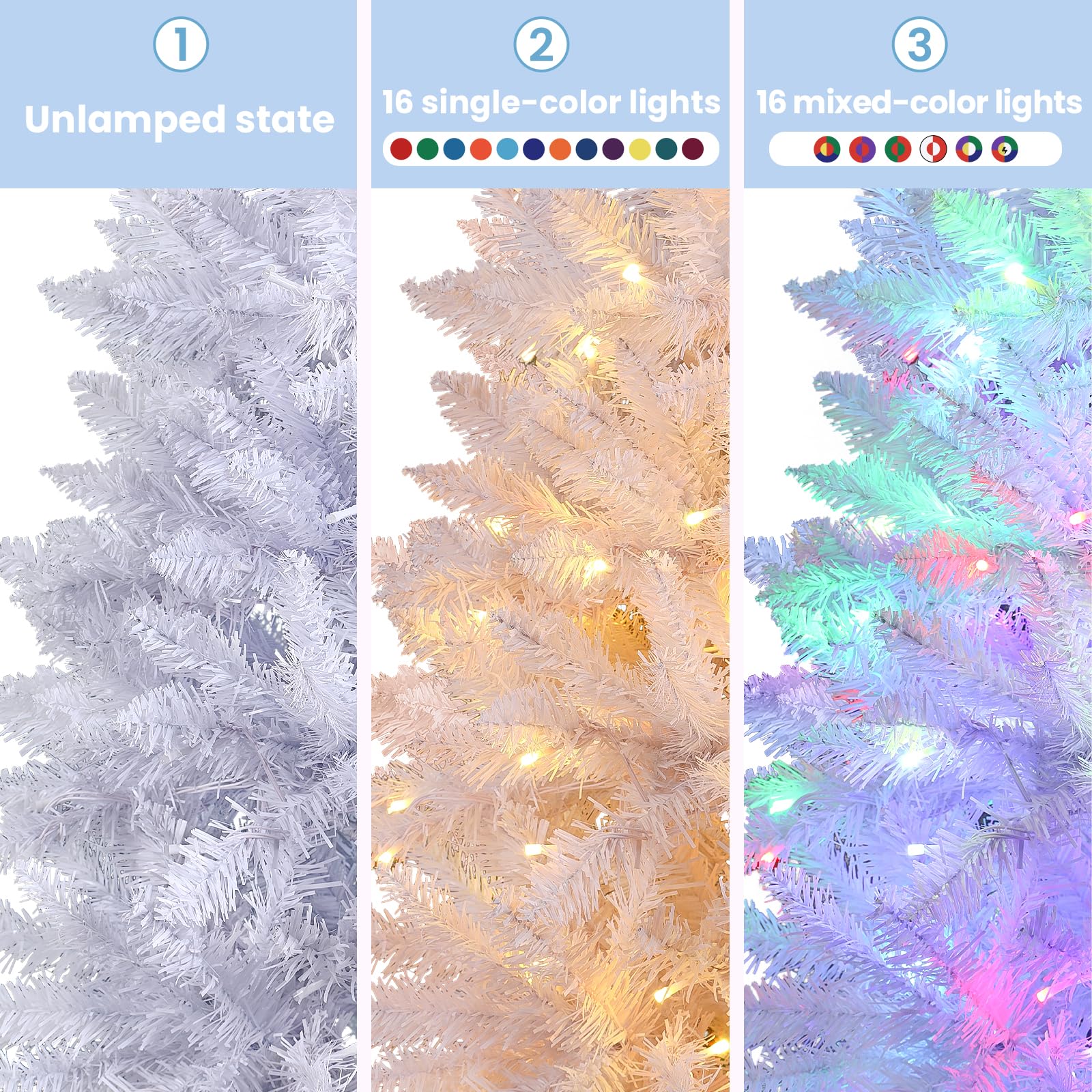 SHareconn 6ft Prelit Artificial Hinged Slim Pencil Christmas Tree, with Remote Controlled Multi-Color RGB Lights, Full Branch Tips, Perfect Choice Decoration for Xmas Holiday, 6 FT, White - SHareconn