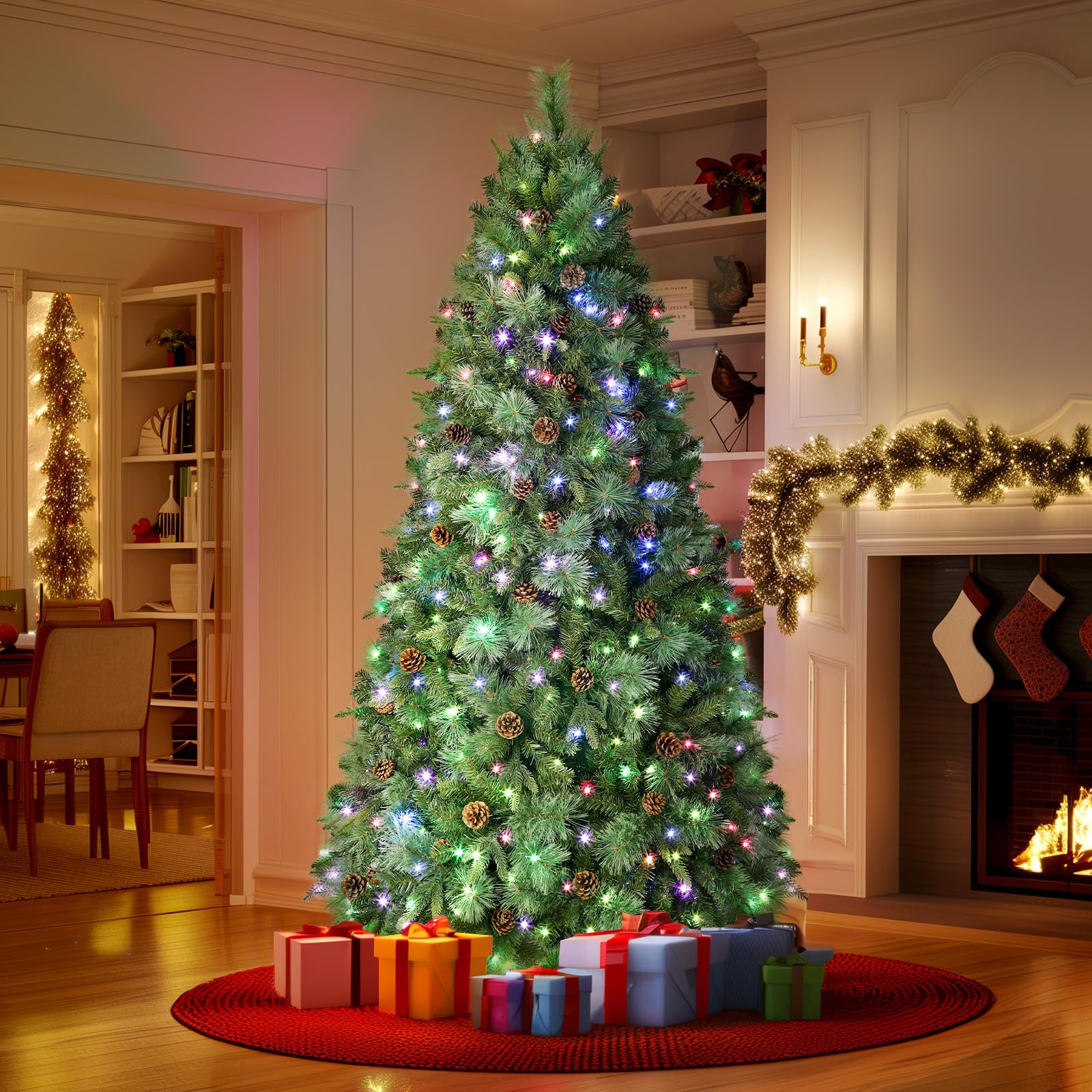 4.5ft Prelit Led Color Changing RGB Lights Artificial Hinged Christmas Pine Tree with Remote Control
