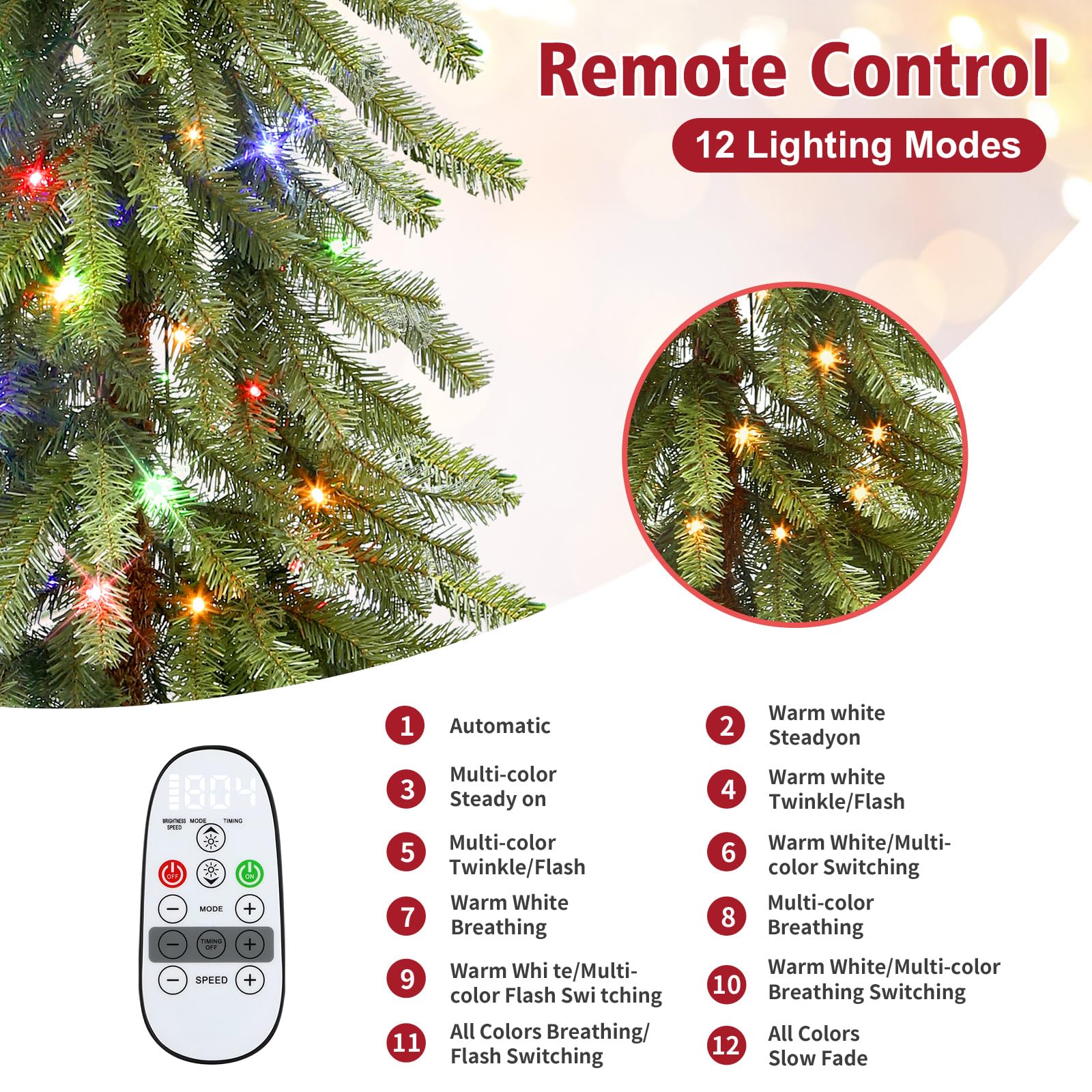 7.5ft Prelit Artificial Wooden Pole Pencil Christmas Tree with Remote, Pre-Lit 250 Warm White & Multi-Color Lights, 652 Branch Tips, Skinny Tree for Xmas Holiday Decoration, 7.5 FT - SHareconn