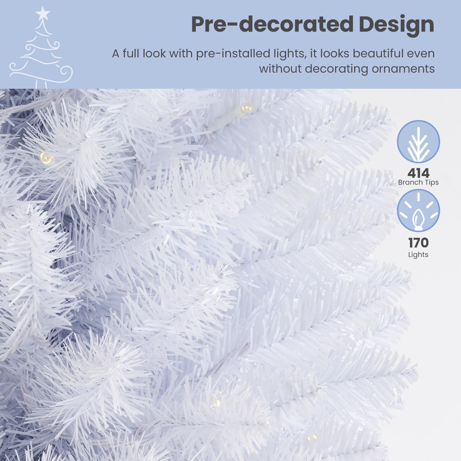 SHareconn 4ft Prelit Premium Artificial Hinged Christmas Tree with Remote Control,Timer,and 170 Warm White & Color LED Changing Lights,414 Branch Tips,Perfect Choice for Xmas Decoration,4 FT,White - SHareconn