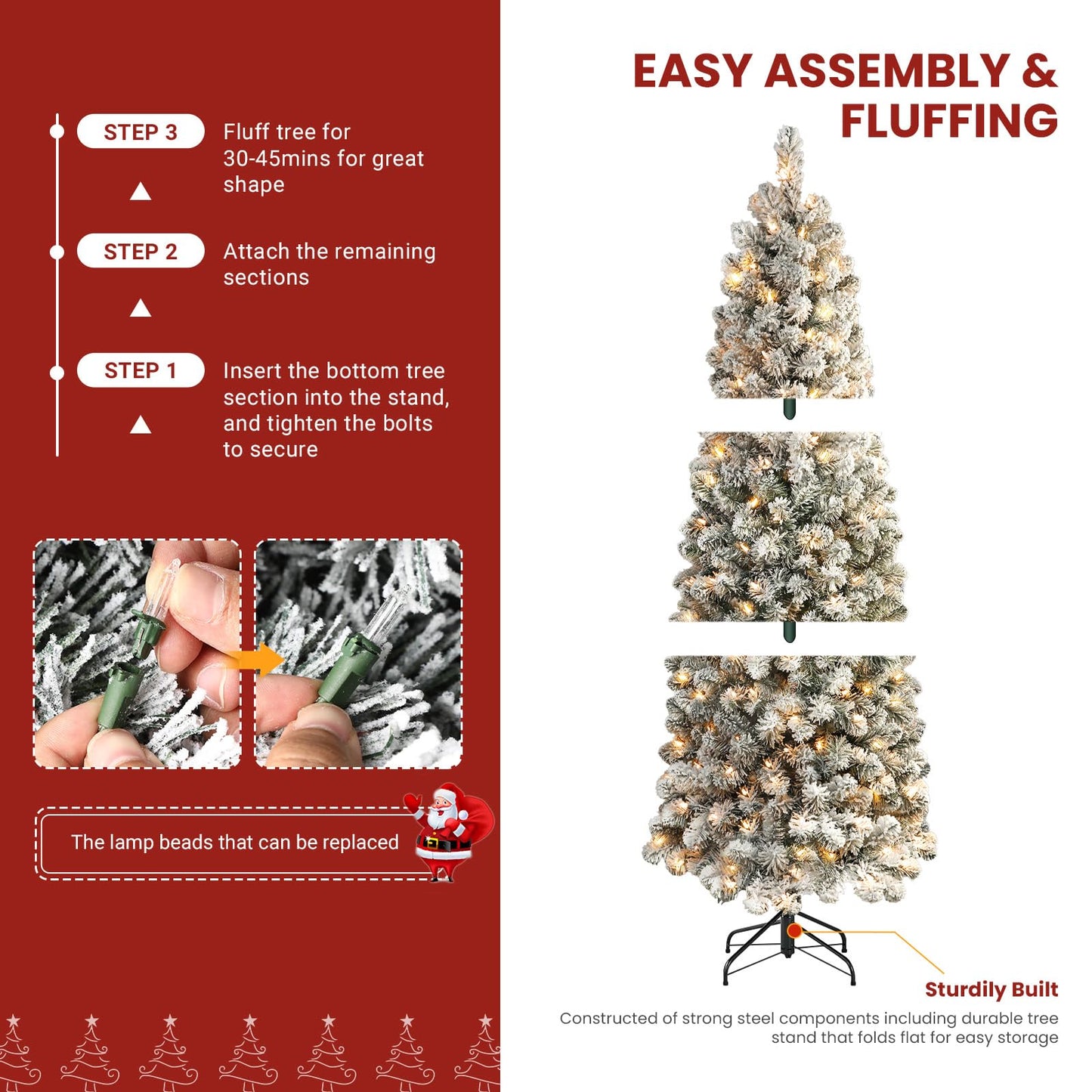 SHareconn 6ft Prelit Snow Flocked Artificial Hinged Slim Pencil Christmas Tree with Warm White Lights, Full Branch Tips, Perfect Choice Decoration for Xmas Holiday, 6 FT, White - SHareconn