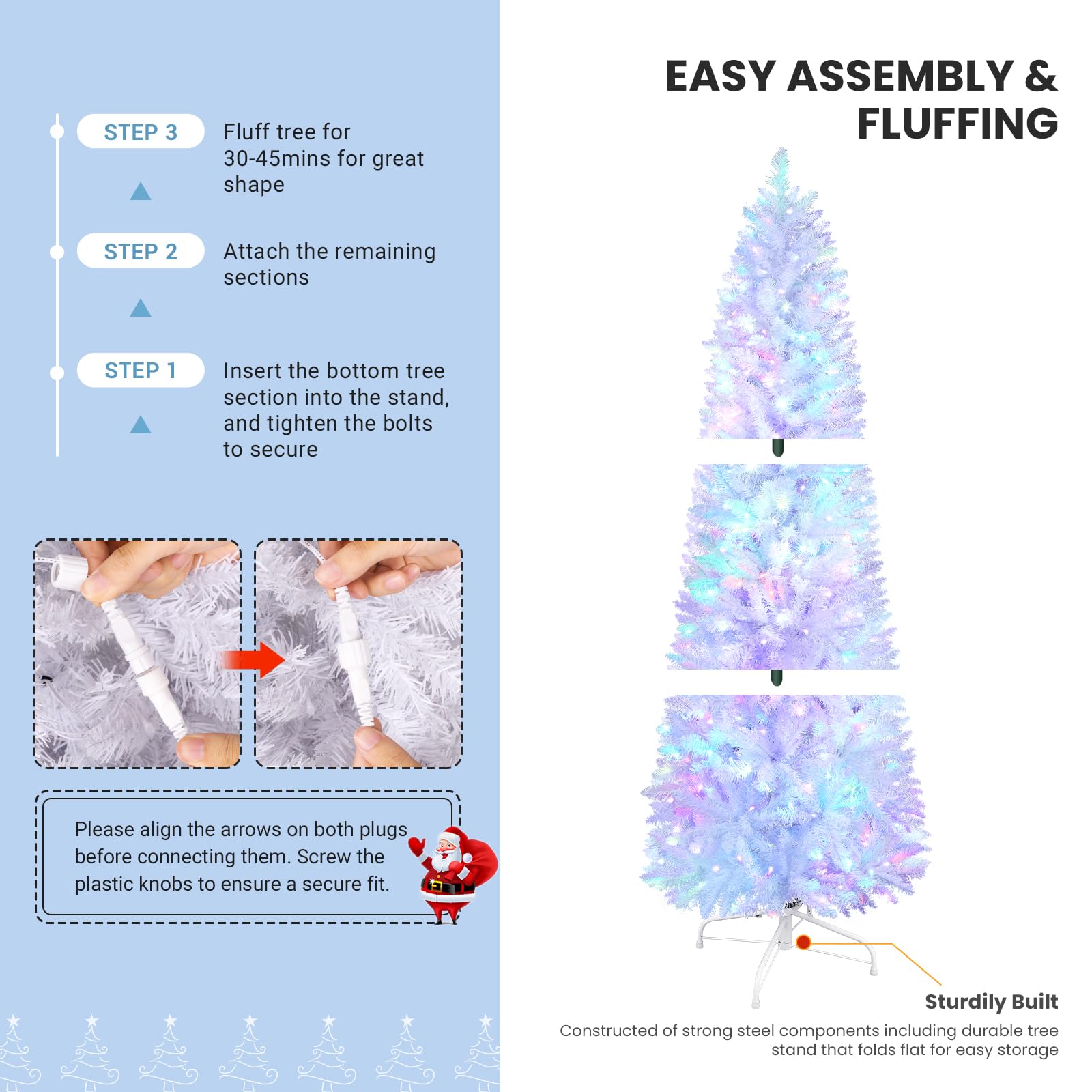SHareconn 6ft Prelit Artificial Hinged Slim Pencil Christmas Tree, with Remote Controlled Multi-Color RGB Lights, Full Branch Tips, Perfect Choice Decoration for Xmas Holiday, 6 FT, White - SHareconn