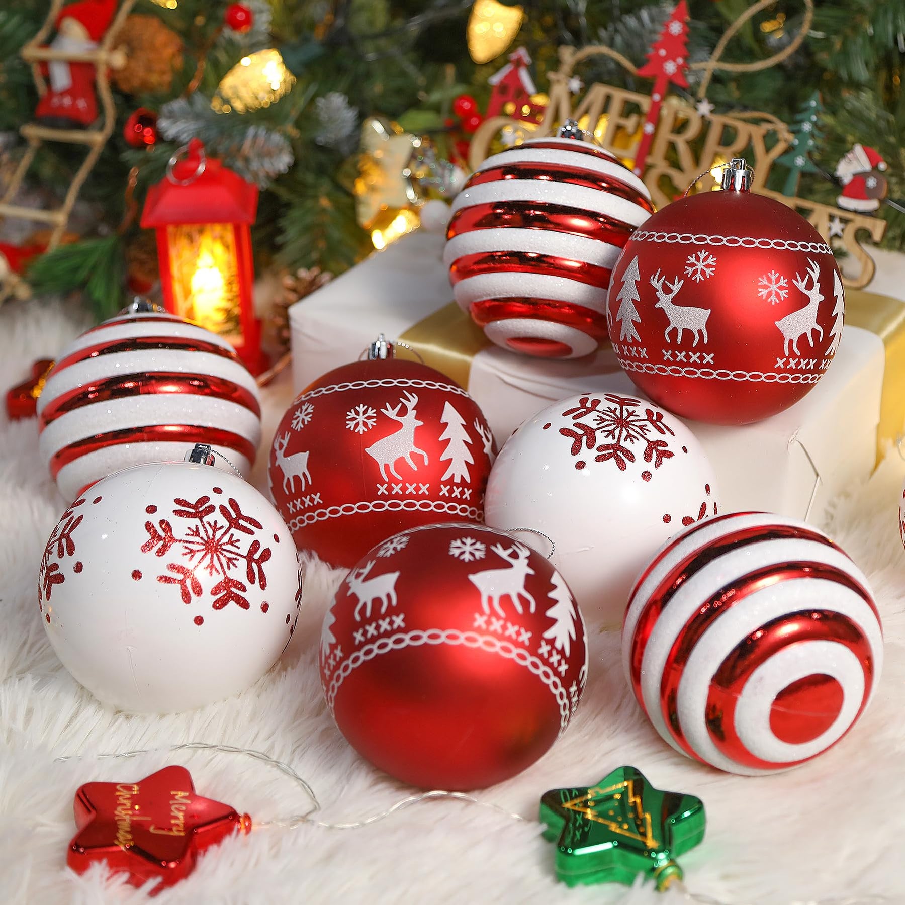 9ct 3.94 Inch Red & White Christmas Tree Balls Ornaments