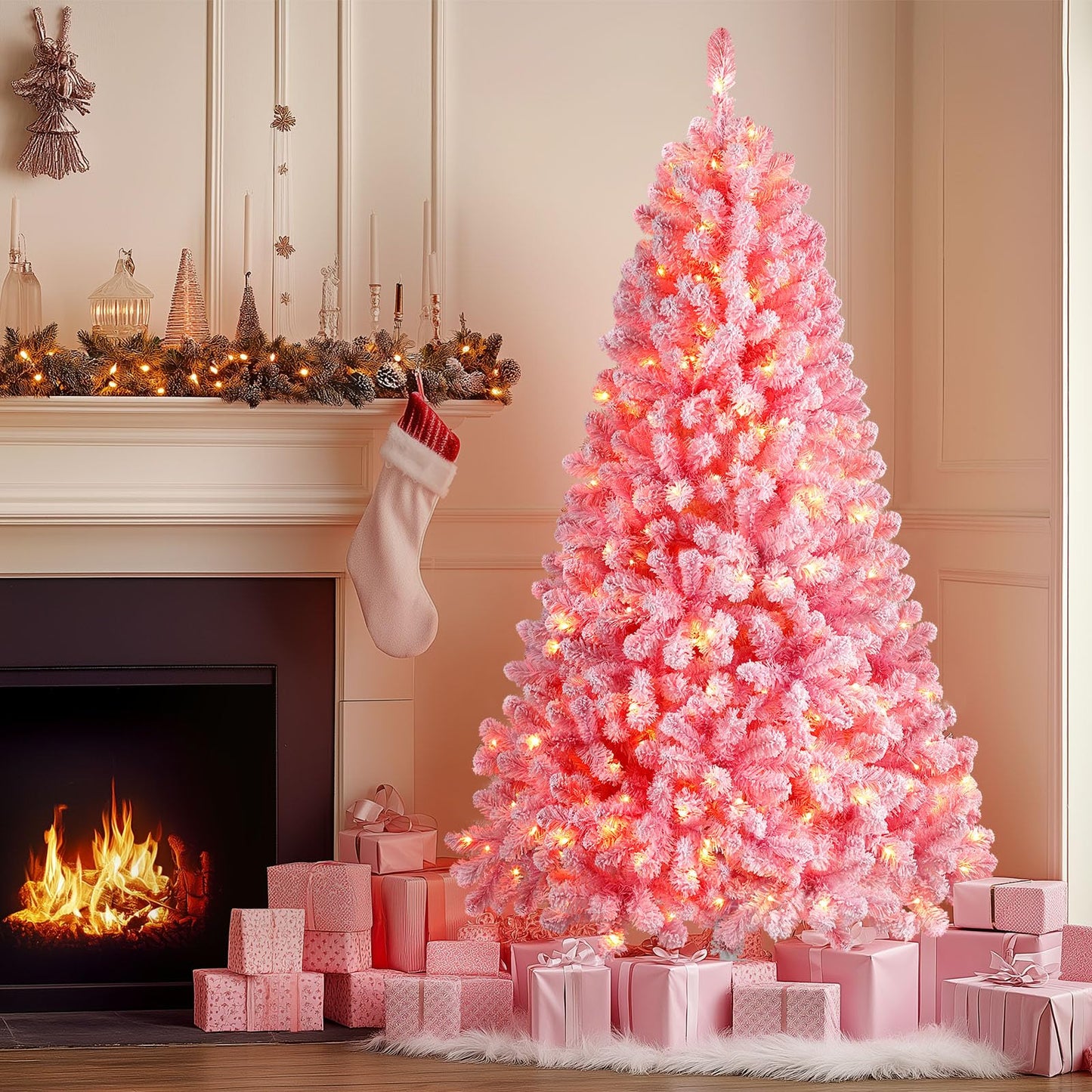 7.5ft Prelit Warm White Lights Snow Flocked Artificial Holiday Christmas Tree