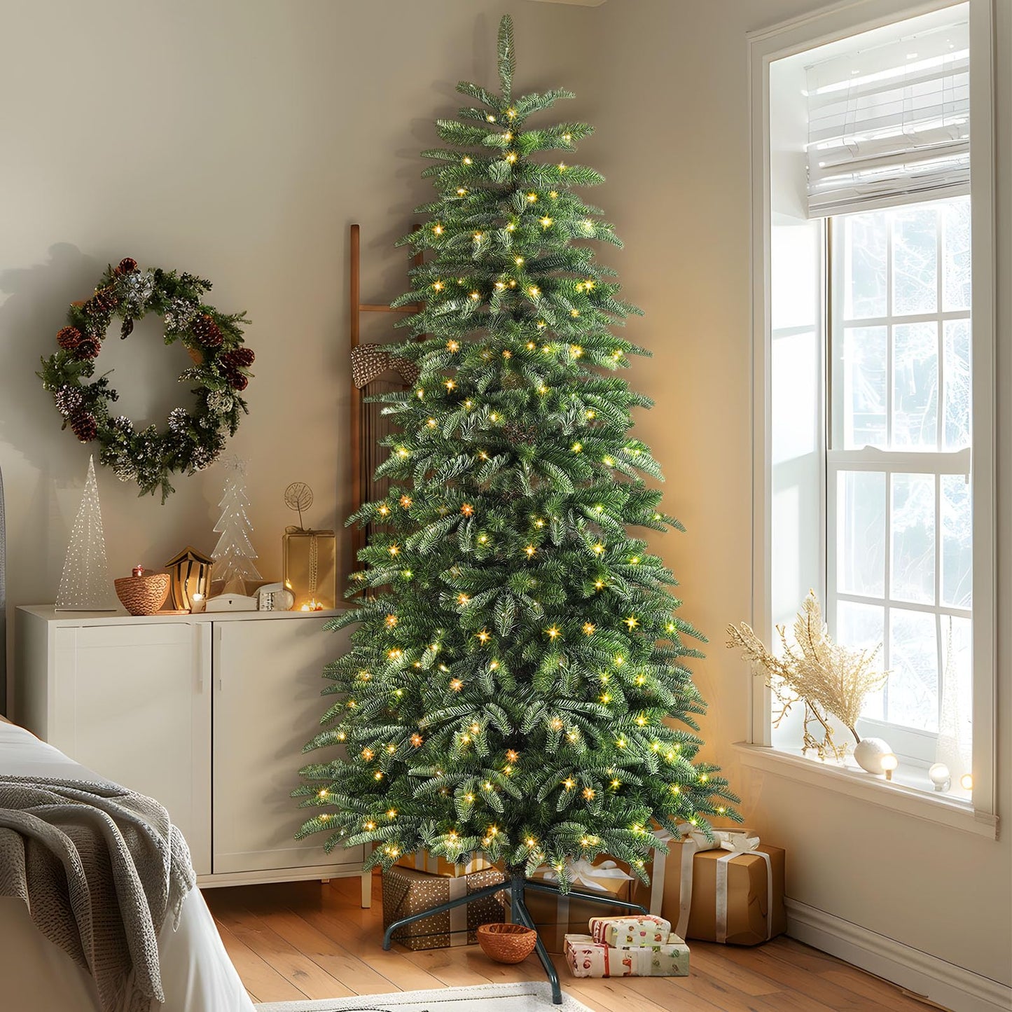 6ft Prelit Multi-Color RGB Lights Artificial Hinged Upgraded Christmas Tree with Remote
