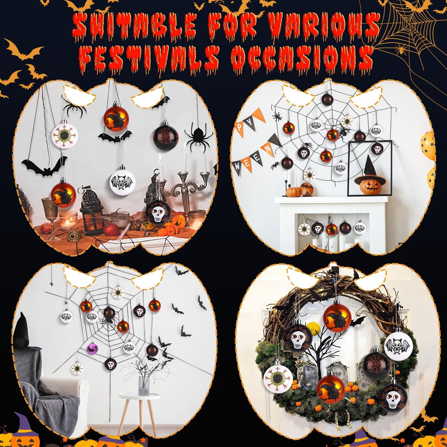 30ct 2.36 Inch Halloween Tree Ornaments(Black & Orange Purple) - SHareconn