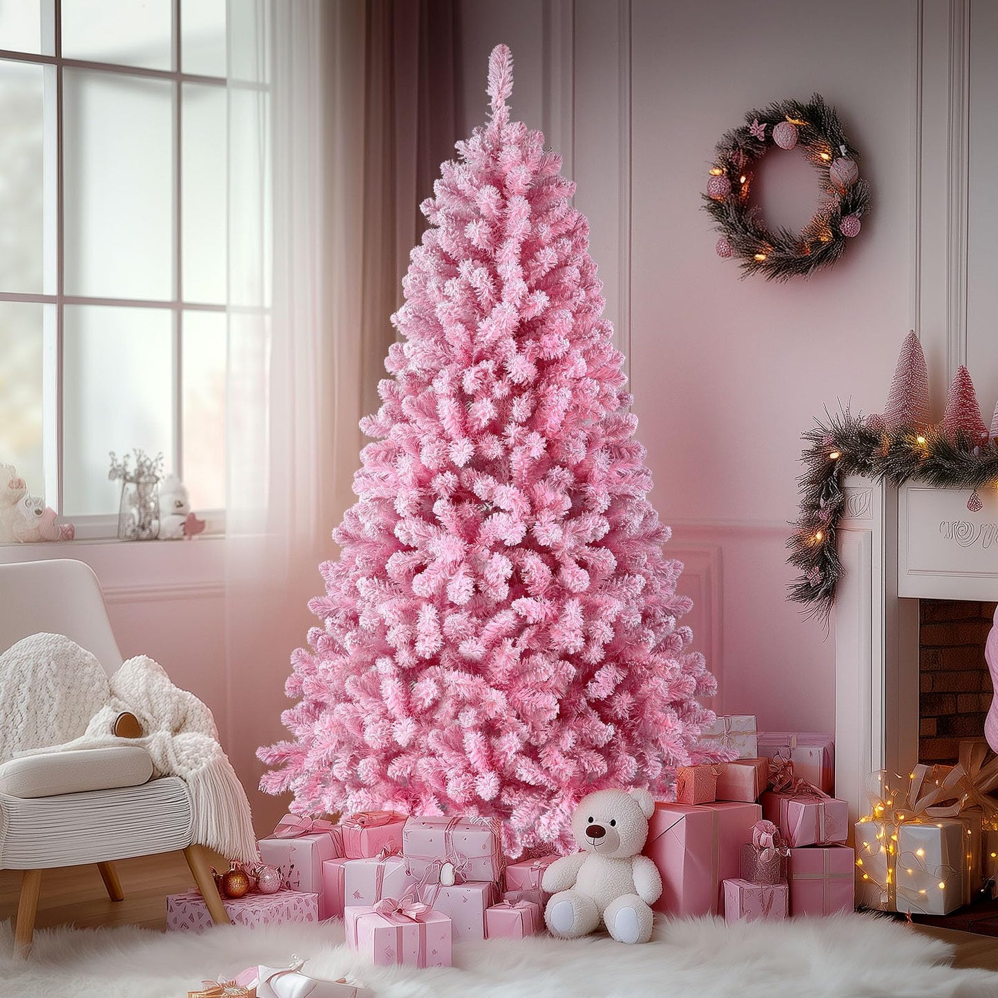 7.5ft Prelit Warm White Lights Snow Flocked Artificial Holiday Christmas Tree
