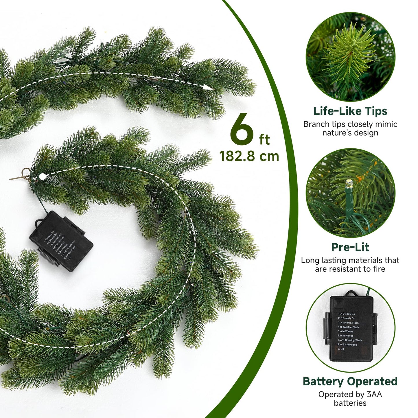 6ft Pre-Lit Multi-Color Lights Artificial Lighted Norfolk Pine Christmas Garlands