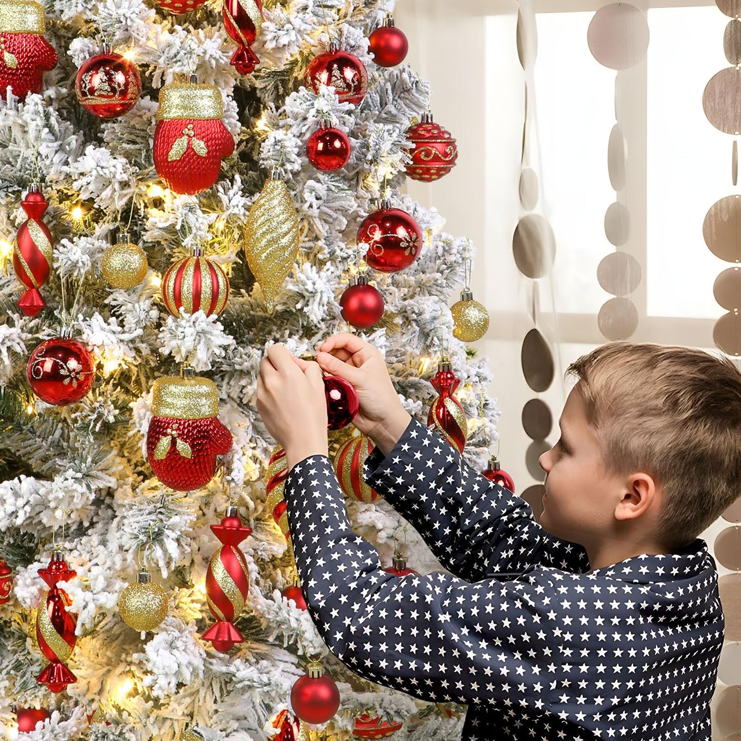80pcs Red & Gold Christmas Balls Ornaments Set with Lanyards