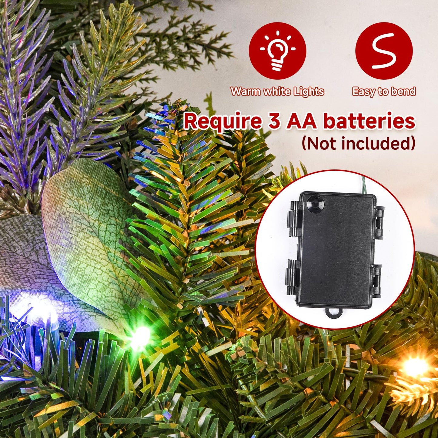 6ft Battery Operated Multi-Colored Lights Artificial Christmas Garland