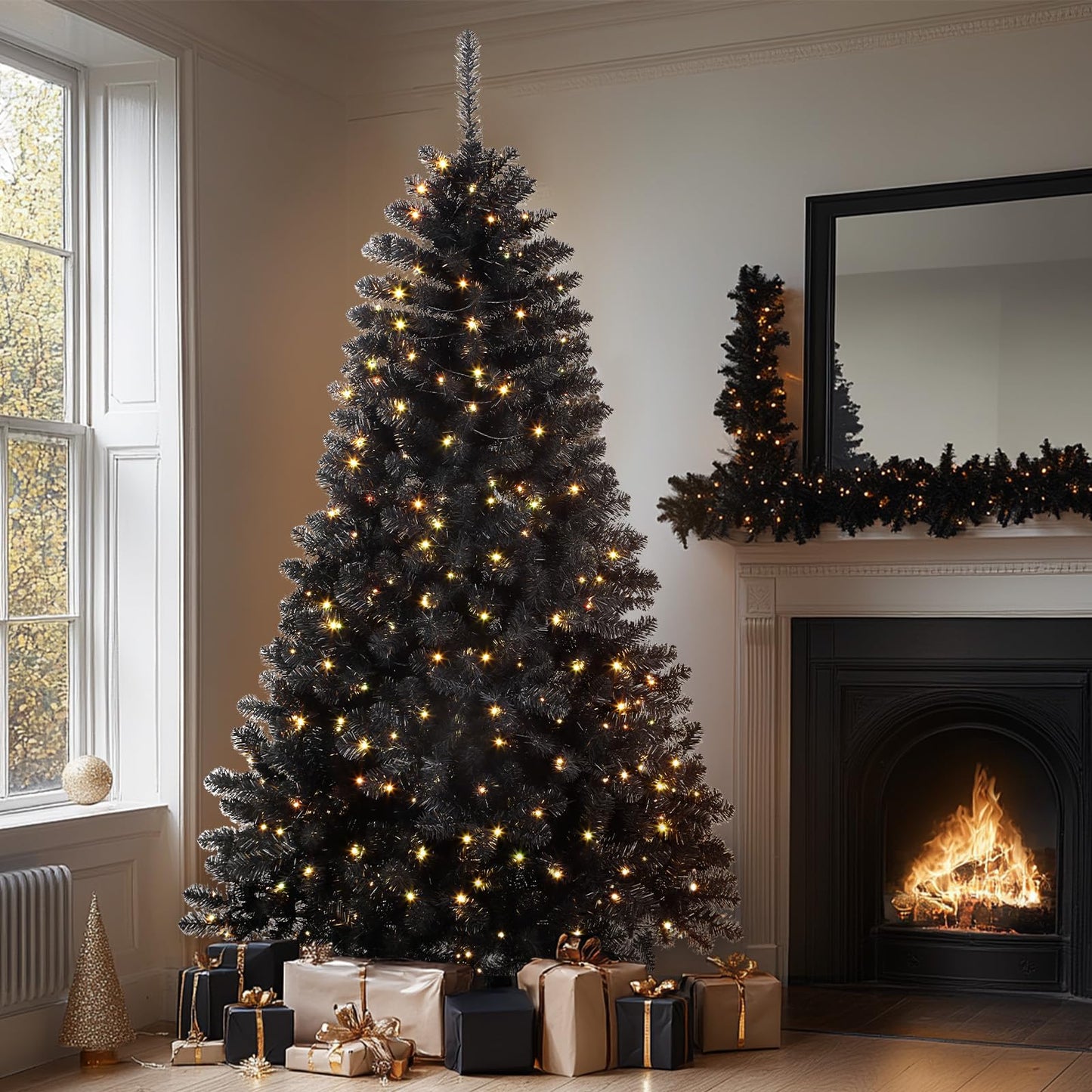 SHareconn 4ft Prelit Premium Artificial Hinged Christmas Tree with 170 RGB Lights, 414 Branch Tips and Foldable Metal Stand, Perfect Choice for Xmas Decoration, 4 FT, Black - SHareconn