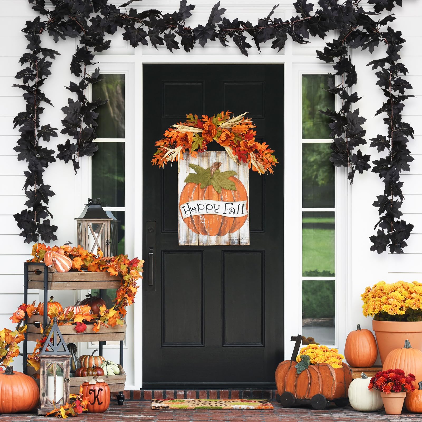 2 Pcs Halloween Black Garlands Decorations with Color Lights and Timer-6FT - SHareconn