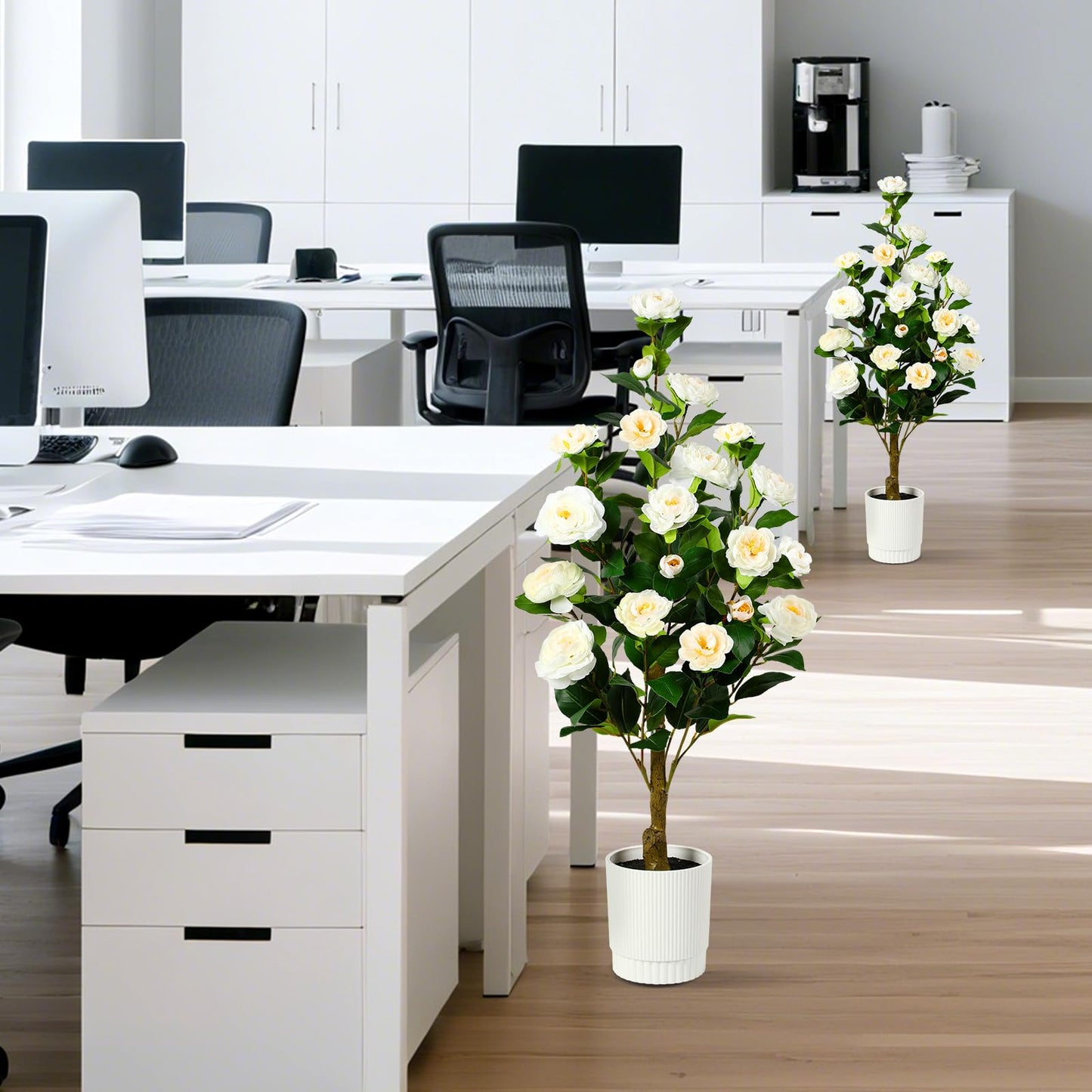 2 Pack Faux White Camellia Tree, 3FT/4FT