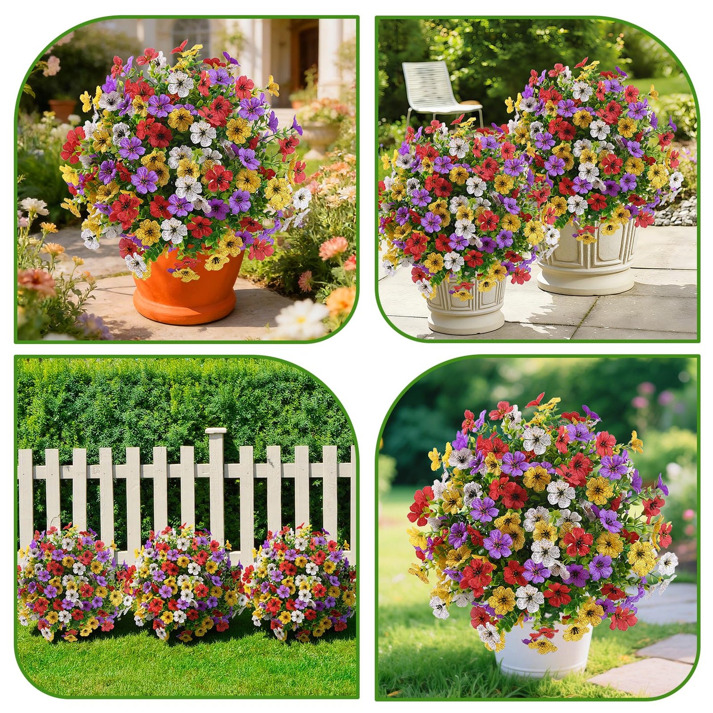 Alupssuc 2Pcs 20" Artificial Topiary Ball Flowers, Spring Outdoor Decoration with Spike, UV Resistant Faux Summer Plants, Faux Bushes Plants, Red Purple Yellow White for Garden, Porch & Patio Decor